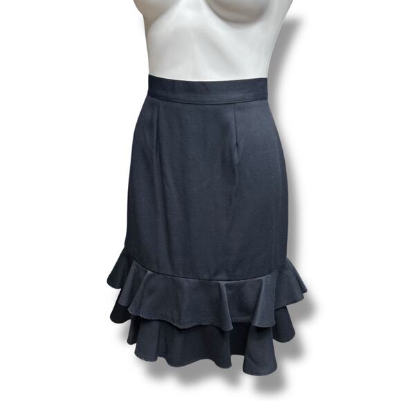 Vtg Worthington Skirt Tiered Ruffle Fit & Flare A Line Black Knee Length Size 6 - Picture 8 of 10